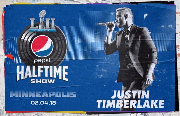 Este es el cartel con el que se ha anunciado que será Timberlake el gran protagonista musical de la Super Bowl 2018./twitter.