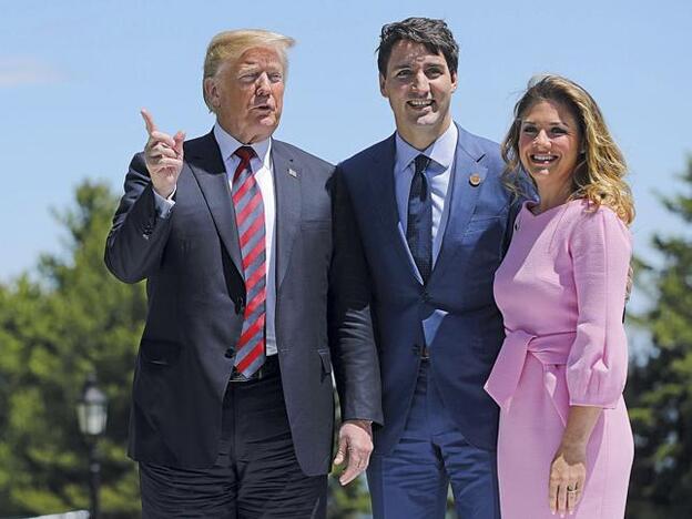 Sophie y Justin Trudeau junto a Donald Trump./getty images.