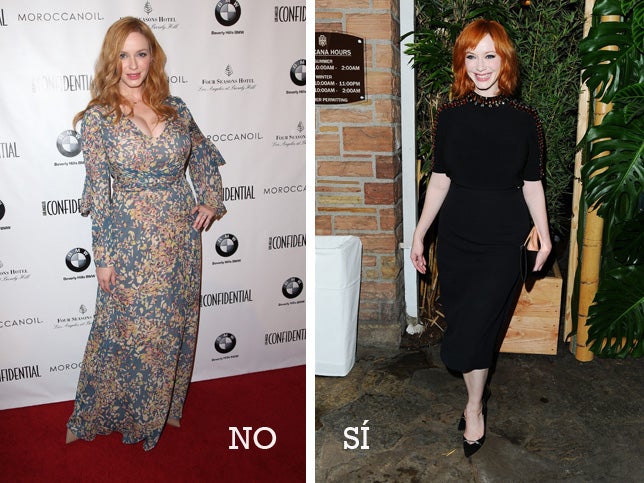 Dos looks de Christina Hendricks con diferentes escotes