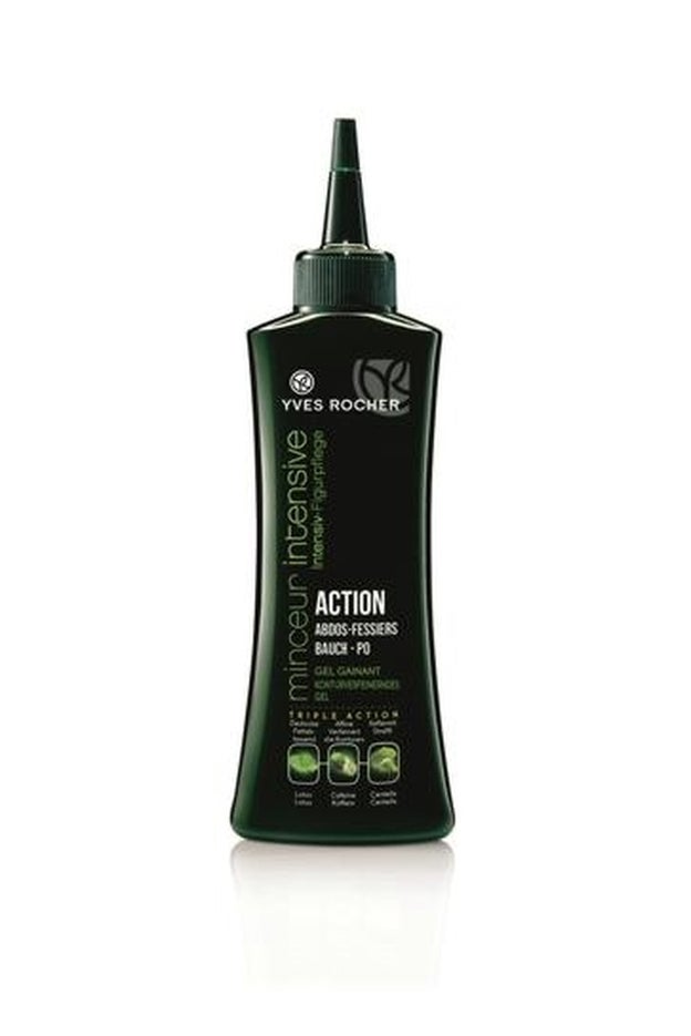 Gel Remodelante Acción Abdo-Glúteos de la línea Minceur Intensive de Yves Rocher con loto, cafeína y centella. (15,50€).