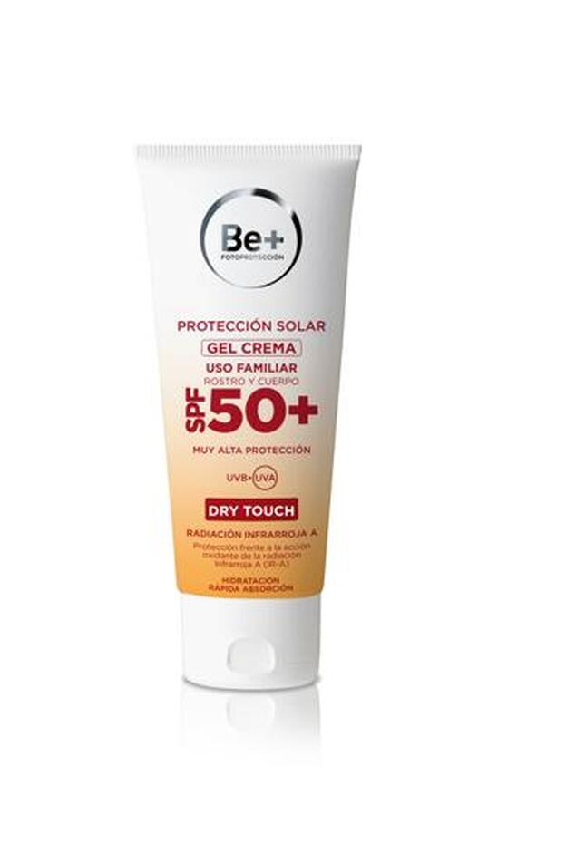 Be+ Gel Crema Rostro y Cuerpo SPF50+. Protector para toda la familia con sistema global protección Be+ Cell Protection Complex: protección frente a la radiación Infrarroja A (IR-A), UVA y UVB. Be+ Dry Touch: acabado mate y sin brillos (oil free). (19,60€, 200 ml)