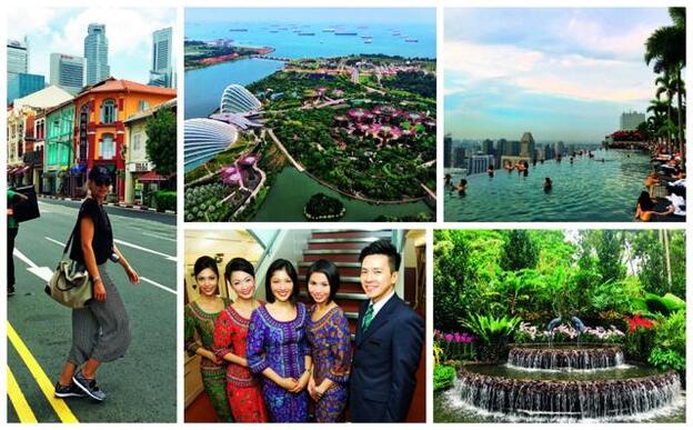 Vista de Singapur desde el Gardens by the Bay. María en el barrio chino. Personal de vuelo de Singapore Airlines vestido por Pierre Balmain y jardín nacional de orquídeas.