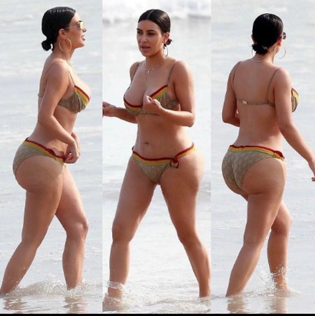 Kim Kardashian a la orilla de la playa/