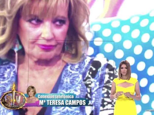 Momento de la conexión en directo de María Teresa Campos con el plató de 'El debate de Supervivientes'.