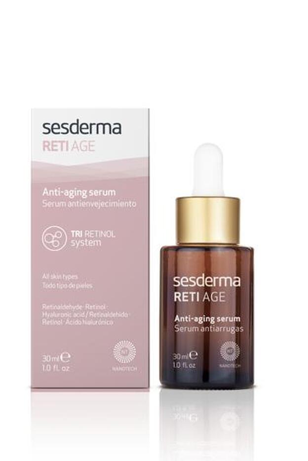 Sesderma. Reti Age Anti-aging serum incorpora el novedoso 3-retinol System, una auténtica revolución contra los signos de la edad. Gracias a la genocosmética, Sesderma ha conseguido que 3 tipos de retinol encapsulados en liposomas  aplicar 4 gotas diariamente en la mano y masajear sobre la zona a tratar previo a la crema hidratante. 49,95 €