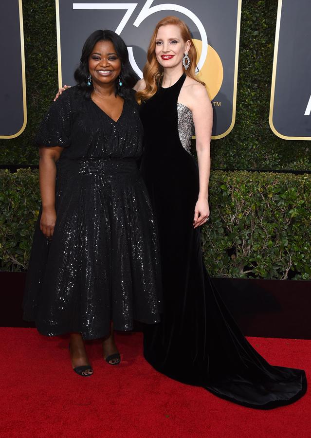 Parejas en la alfombra roja de los Globos de Oro 2018: Octavia Spencer y Jessica Chastain