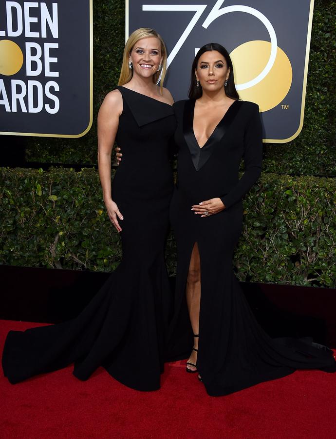 Parejas en la alfombra roja de los Globos de Oro 2018: Reese Witherspoon y Eva Longoria