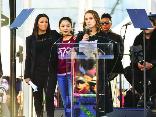 La actriz Natalie Portman, en la última manifestación contra el acoso./getty