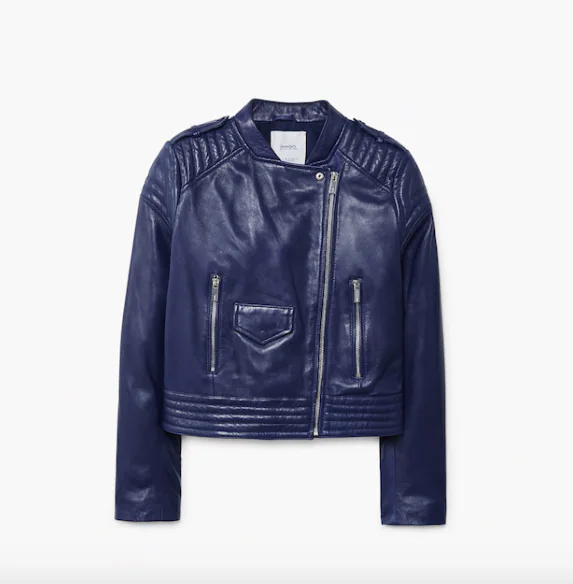 Chaqueta de cuero azul marino para mujer Chaqueta de motociclista Chaqueta  recortada de cuero Chaqueta de cuero ajustada / Regalo de Navidad para ella  / Chaqueta de invierno -  España