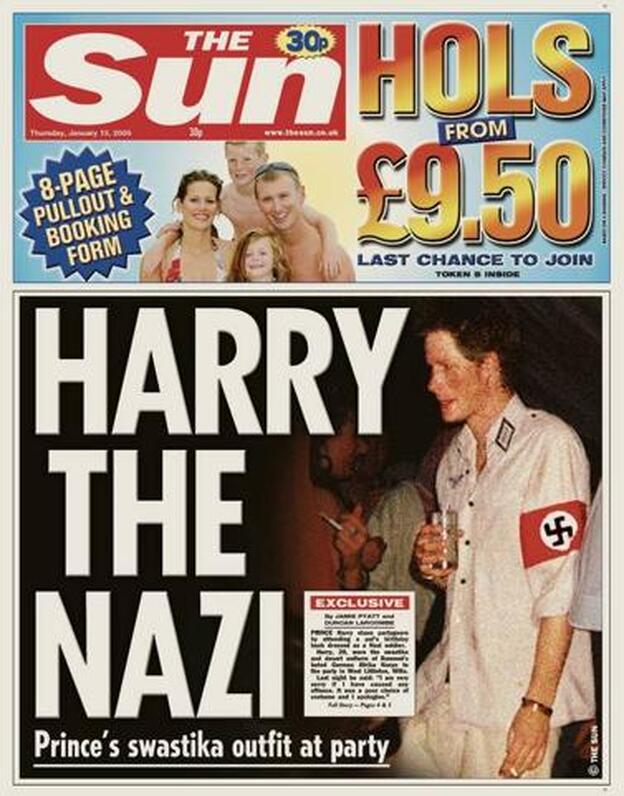 The Sun llevó a la portada la foto de Harry vestido de nazi.