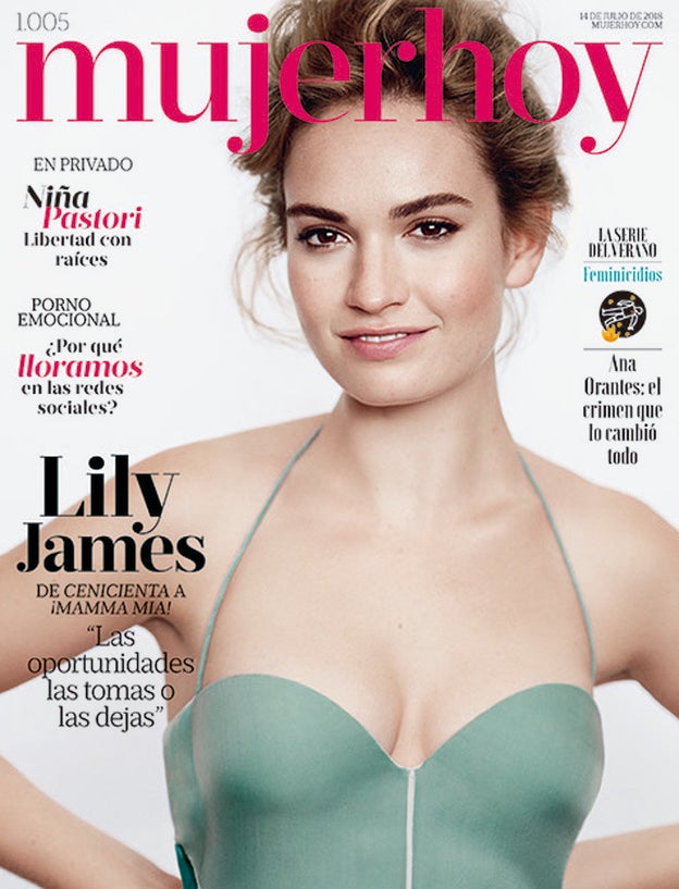 La actriz Lili James, protagonista de 'Mamma Mia! Una y otra vez', en la portada de Mujerhoy./d.r.