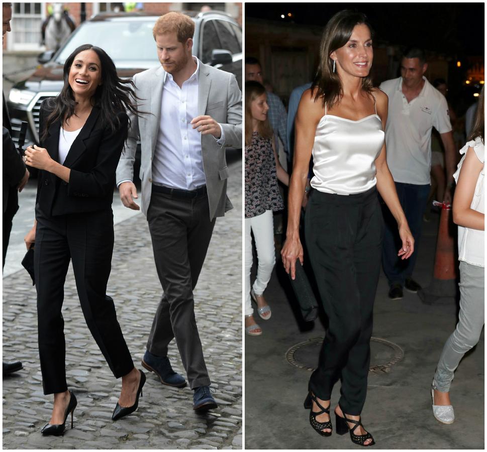 Meghan Markle y Letizia, de negro y blanco