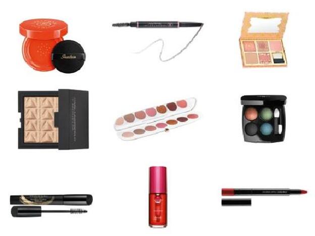 1. Terracotta Cushion Base de Maquillaje de Efecto Bronceado, de Guerlain (48 €). 2. Brow Definer de Anastasia Beverly Hills (58 €). Exclusiva en Sephora. 3. Kit de coloretes On Pointe de Benefit (59 €). Exclusiva en Sephora. 4. Iluminador Luxe Hightlight &amp; Glow en tono Opal de Karl Lagerfeld + ModelCo (c.p.v.). Exclusiva en Douglas. 5. Paleta de sombras Eye-Conic en tono Fantascene de Marc Jacobs (46,60 €). 6. Paleta Les 4 Ombres en tono Splendeur et Audace de la Collection Yeux 2018 de Chanel (54 €). 7. Máscara de pestañas Drama Defined Standing Ovation de Elizabeth Arden (29 €). 8. Water Lip Stain en tono Red Water de Clarins (22,50 €). 9. Kajal Ink Artist en tono Rose Pagoda de Shiseido (27 €).