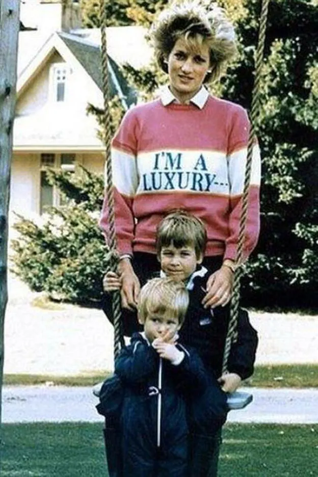 Diana con sus hijos, Guillermo y Harry./