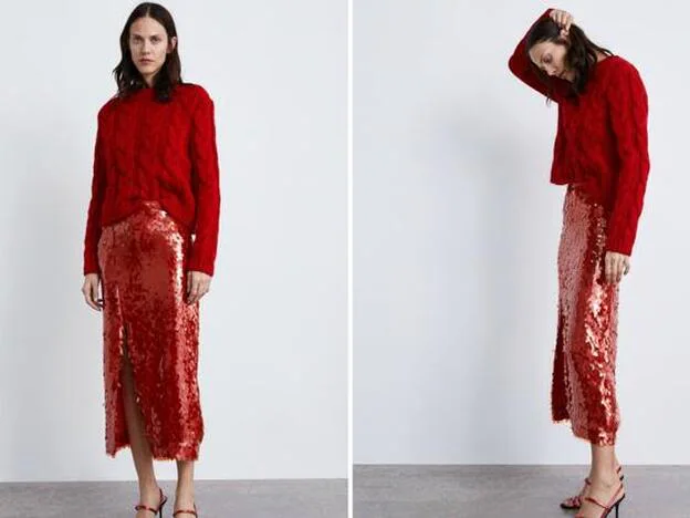 La falda roja de Zara que dará color a tu look de invierno