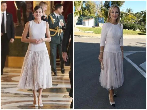 no usado Acurrucarse Reclamación Carmen Lomana copia a la Reina Letizia su vestido del día de la Hispanidad  | Mujer Hoy