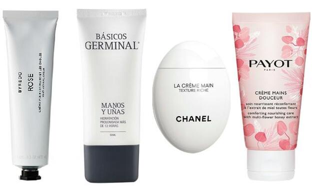 5. Crema de manos Rose Hand Care de Byredo (45 euros). 6. Crema Manos y Uñas de Germinal (8,15 euros). 7. La Crème Main Texture Riche de Chanel (49 euros). 8. Crème Mains Doucer de Payot (8,18 euros).