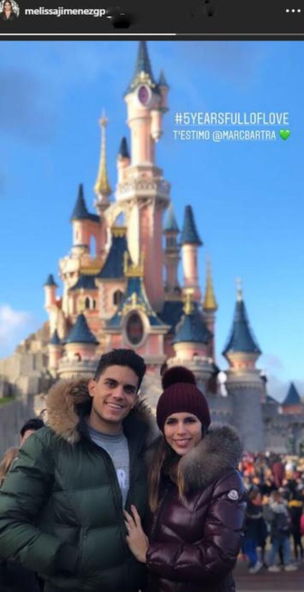 Melissa Jiménez y Marc Bartra celebran en las redes sociales de su quinto aniversario.