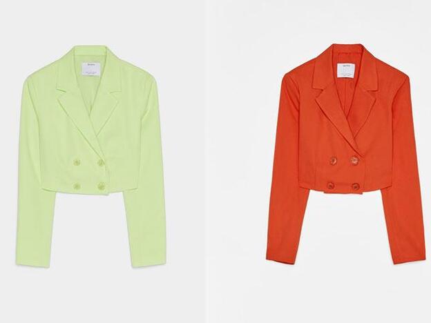 Blazer cropped neón en color verde o coral (25,99 euros).