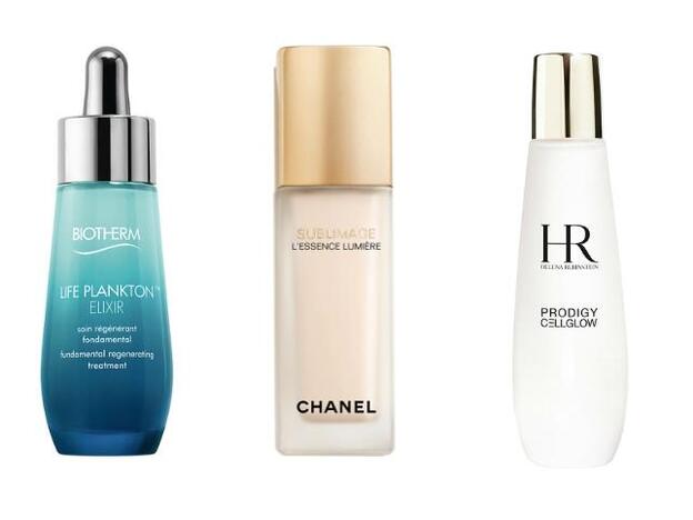 1. Life Plankton Elixir de Biotherm (68 euros). 2. Sublimage L'Essence Lumière de Chanel (395 euros). 3. Prodigy CellGlow Intense Clarity Essence de Helena Rubinstein (160 euros).