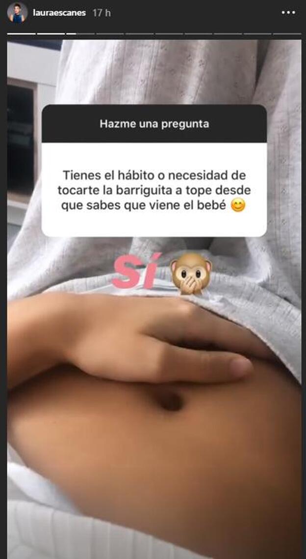 Stories de Laura Escanes en el que se toca la barriga.