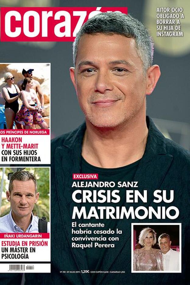 Alejandro Sanz y sus problemas matrimoniales, portada de la revista 'Corazón'./d.r.