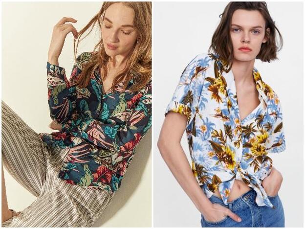 A la izquierda, blusa de Cortefiel, rebajada de 49.95 a 14.99 euros. A la derecha, la versión de Zara, que pasa de 29.95 a 15.99 euros en las rebajas.