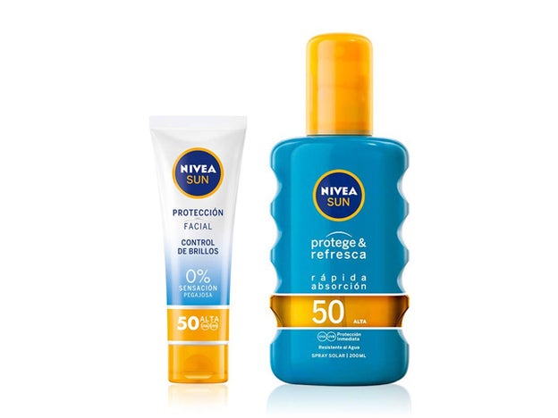 rotección Facial Control de Brillos FP50 y Protege & Refresca Spray Solar FP50 de Nivea Sun.