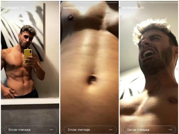 Noel Bayarri enseña que sus abdominales son falsos.