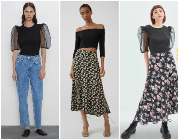 Si juntamos el top de Zara (29.95 euros) y su falda de flores (25.95 euros)... conseguimos el look de Mulaya un 35% más barato.