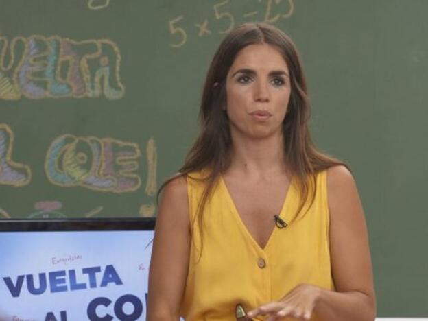 Elena Furiase en una imagen de 'Vuelta al cole', el programa de Telemadrid donde metió la para al explicar qué era el calentamiento global./twitter.