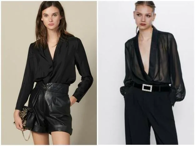 A la izquierda, la blusa de Sandro de la Reina Letizia. A la derecha, el clon de Zara.