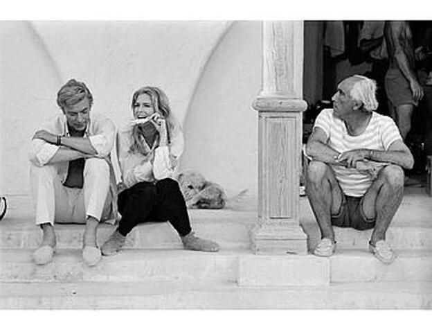 Michael Cane, Candice Bergen y Anthony Quinn, en Almería durante el rodaje de Magus (1968)