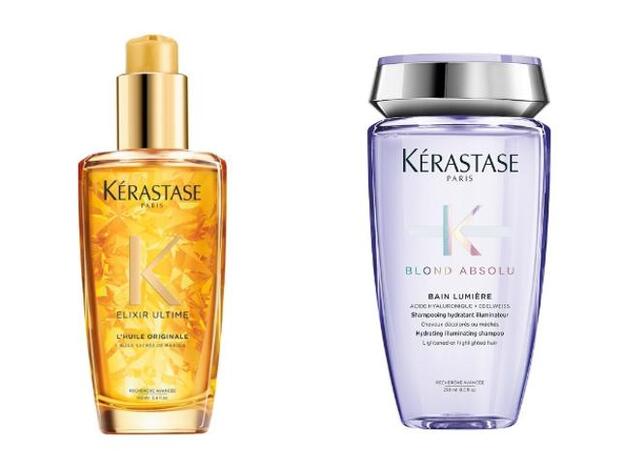 1. Aceite Elixir Ultime, aporta nutrición (39,50 €). 2. Iluminador Blond Absolu, champú hidratante para cabello decolorado (23,90 €).