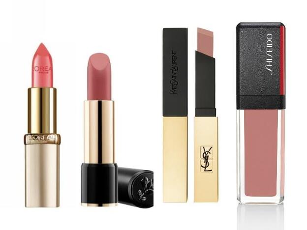 1. barra de labios Color Riche de la colección Accords Naturels de L'Oréal. 2. L’Absolu Rouge de Lancôme. 3. The Slim Rouge Pur Couture en el tono de Yves Saint Laurent. 4. LaquerInk LipShine de Shiseido.