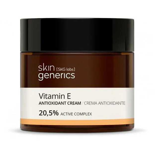 Crema antioxidante Vitamina E de Skin Generics que concentra 20,5% de activos antioxidantes que garantizan su efectividad tras su uso continuado (30,95 euros).