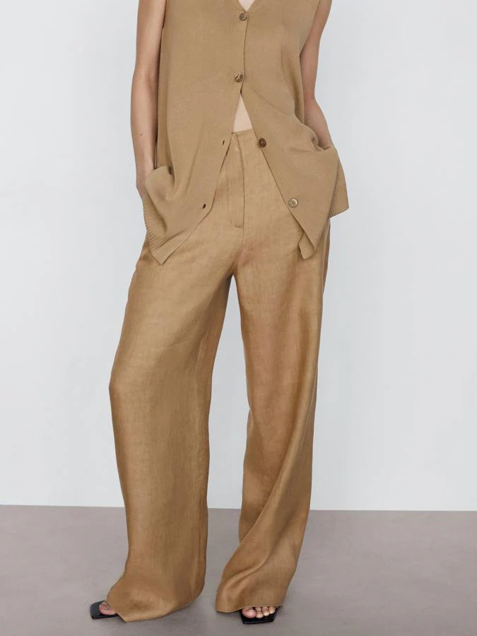 Elegantes pantalones beige para mujer - Massimo Dutti