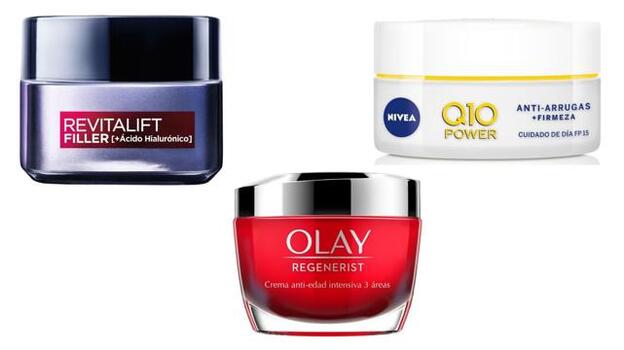 Revitalift Filler de L'Óreal (15 euros), Olay Regenerist (24 euros) y Q10 Power de Nivea (8 euros).