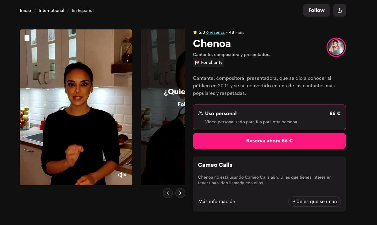 Por 86€ puedes conseguir que Chenoa te grabe un vídeo personalizado y así ayudar a los refugiados de Ucrania.