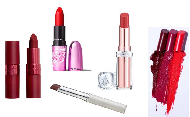  GOSH. Luxury Red Lips en tono 004 (7,99 €). M.A.C. Love Me Lipstick/Wild Cherry en tono Potent Petal (25 €). CLINIQUE. Almost Lipstick Black Honey (26,50 €).L'ORÉAL PARIS. Labial Glow Paradise en tono 353 (10,95 €). KVD BEAUTY. Labiales Epic Kiss (22,99 en Sephora €).