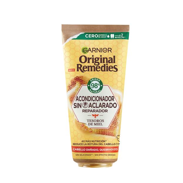 Acondicionador Sin Aclarado Tesoros De Miel de Garnier para el cabello dañado.