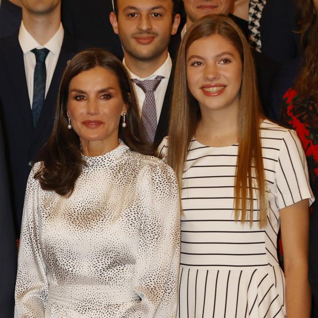 La reina Letizia se atreve con un vestido blanco estampado Made in Spain muy favorecedor para recibir a los galardonados con los Premios Princesa de Asturias