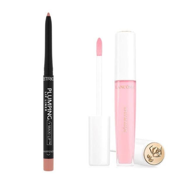 Plumping Lip Liner de Catrice (1,99 euros) y L'Absolu Gloss Rôsy Plump de Lancôme (19,25 euros). Disponibles en Druni.