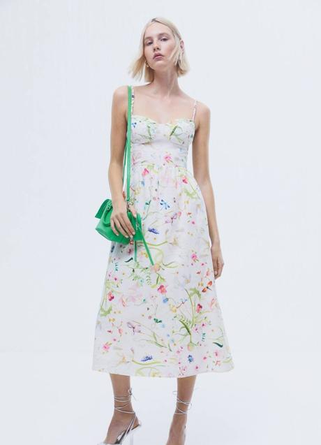 Vestido midi blanco con print floral