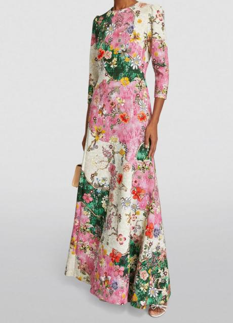 vestido con estampado de flores de Mary Katrantzou. Foto: Harrods.