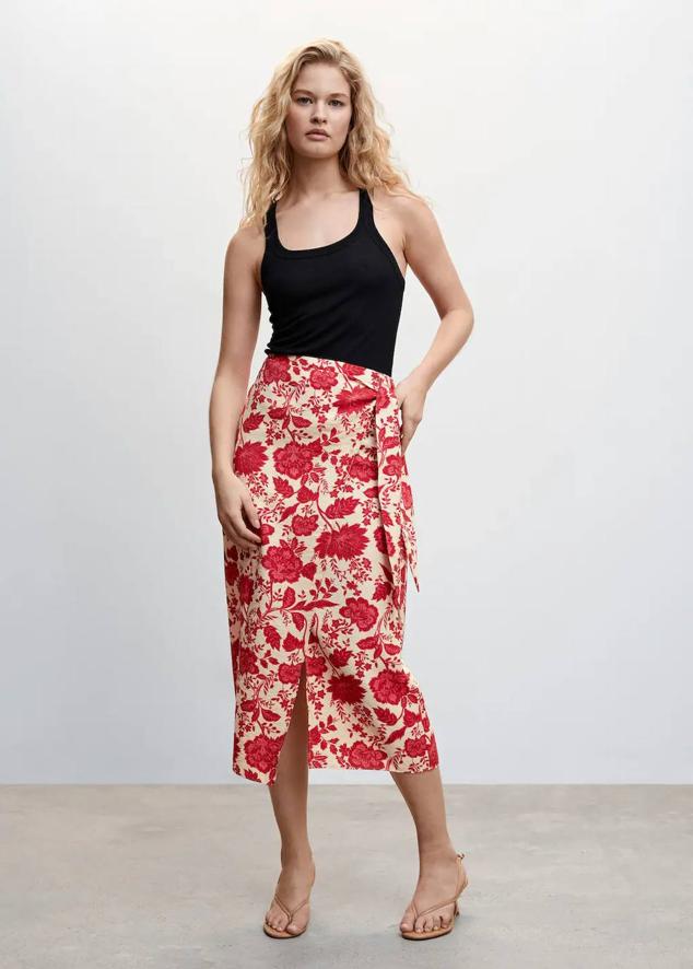 Falda midi con floral print: