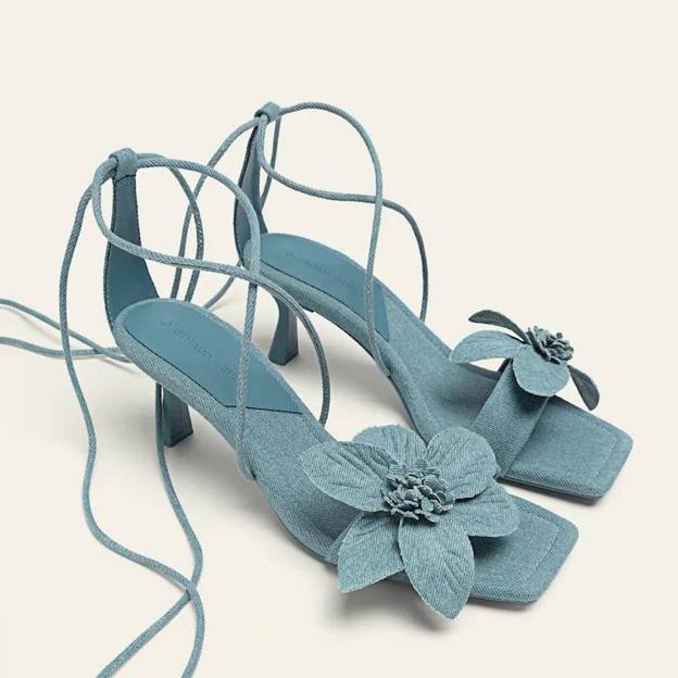 Zapatos denim con flor 3D