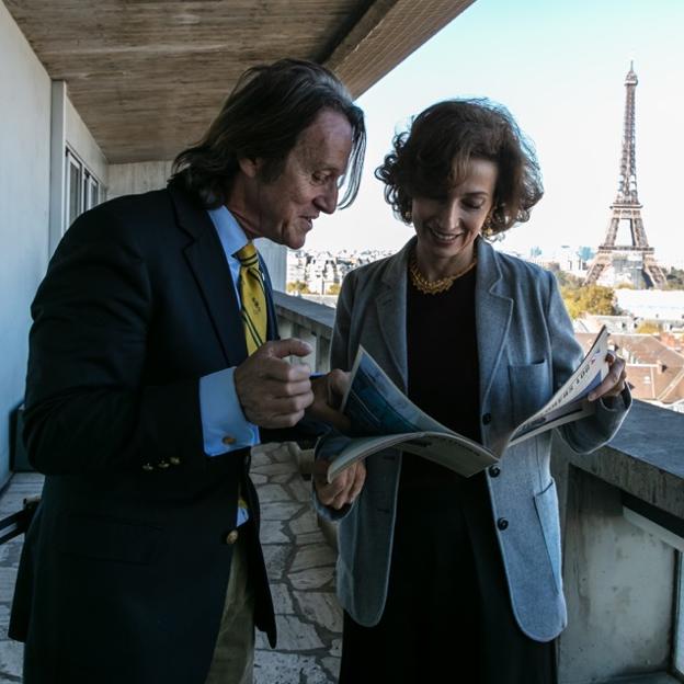 Presentando a la DG Unesco Audrey Azoulay el Buque Escuela Juan Sebastian Elcano para participar en el proyecto del Decenio de las Naciones Unidas de las Ciencias Oceánicas para el Desarrollo Sostenible. 