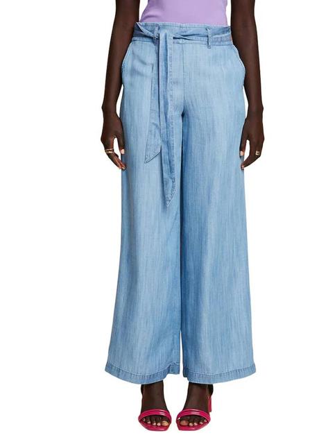 Pantalón efecto denim wide leg con cinturón