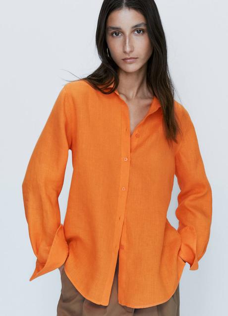 Camisa de lino naranja